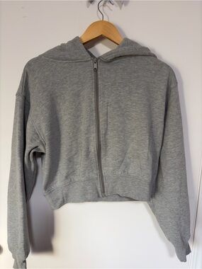 Ardene Grey Cropped Zip-Up Hoodie